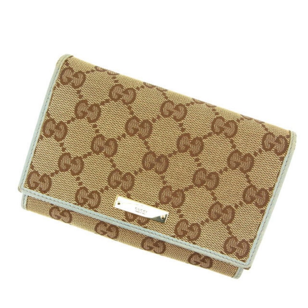 Authentic Gucci Wallet Purse Bifold GG Blue Beige Woman  Used